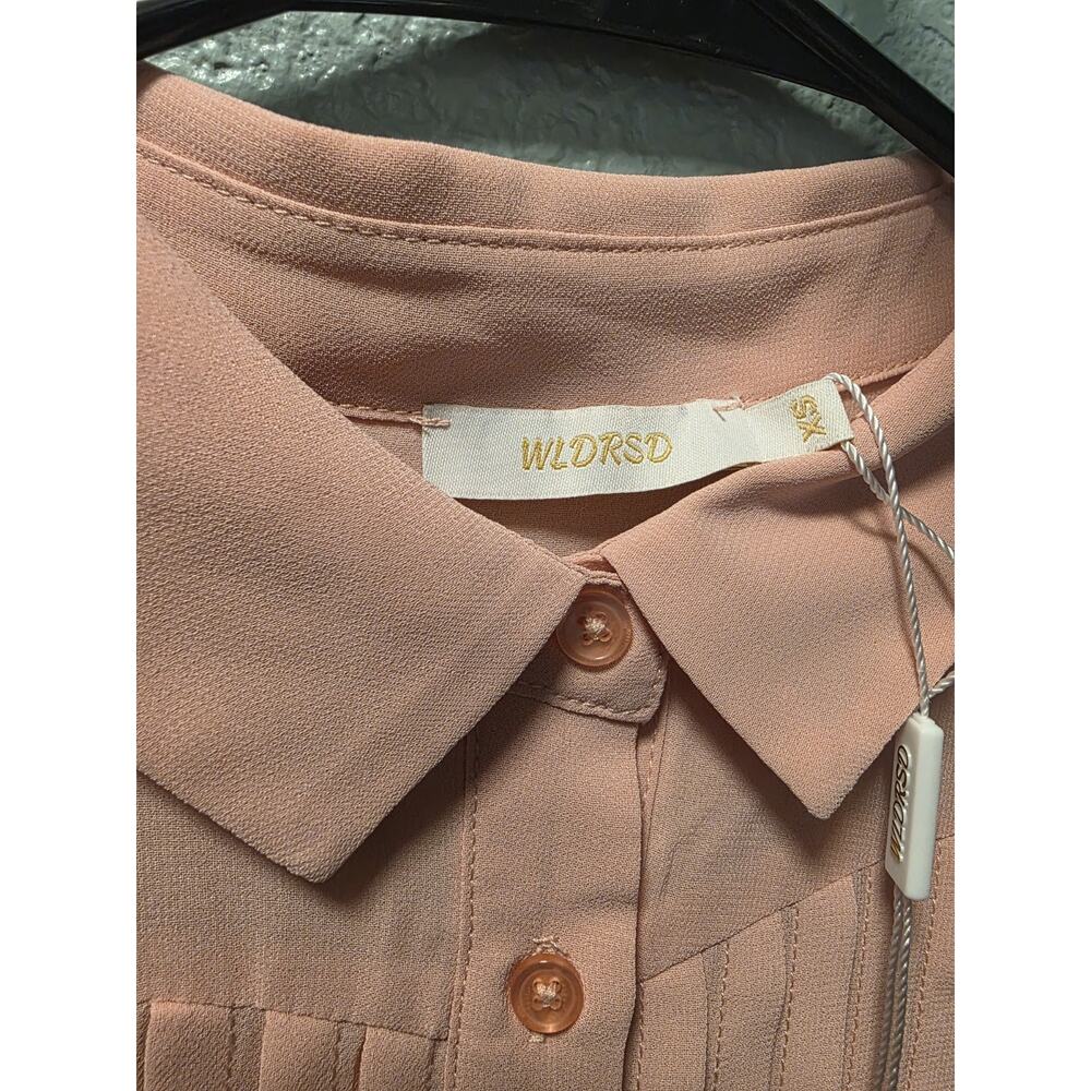 WLDRSD Pink Pleated Chiffon Midi Dress XS NWT Sheer Pastel Button Up - Picture 2 of 7